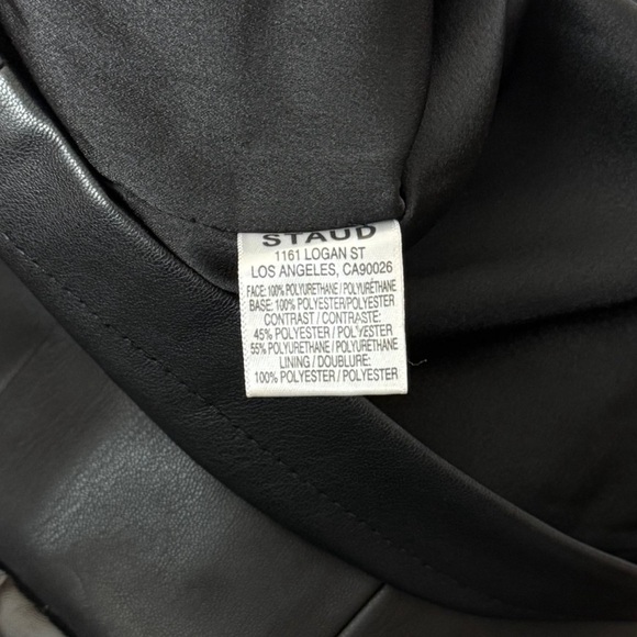 STAUD 70s Faux Leather High Waist Button Front Patent Trim Pocket Mini Skirt 6 - Picture 13 of 14